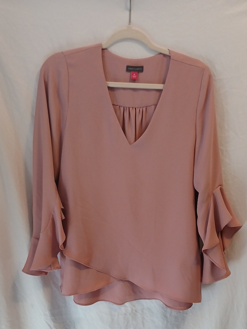 Vince Camuto Dusty Rose V-Neck Layered Ruffle Bell Sleeve Blouse